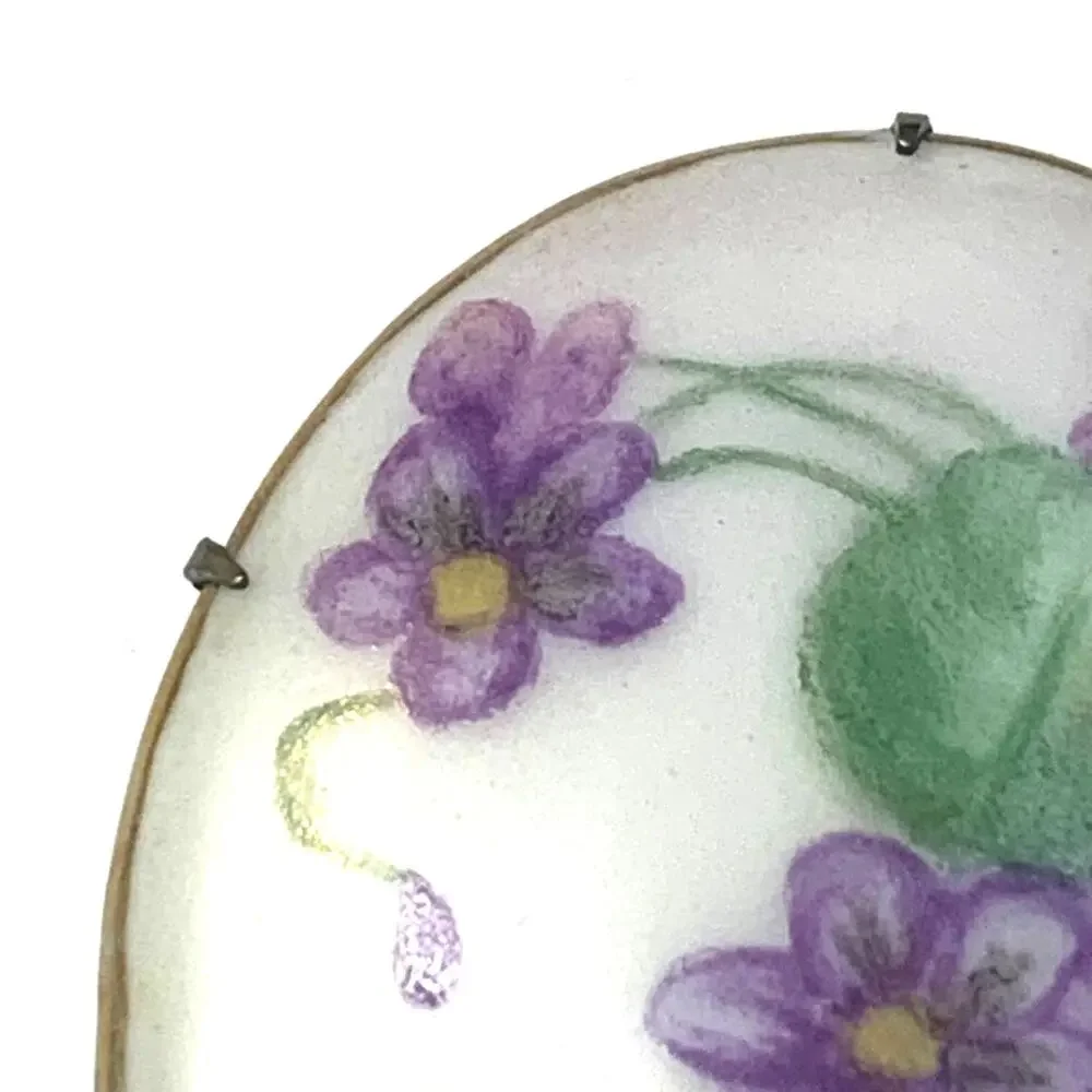 Antique Porcelain Morning Glory Brooch‎ Bezel and Prong Set